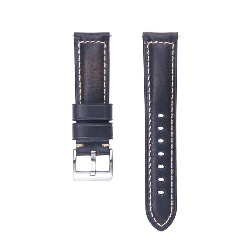 Berfine 22mm Quick Release Retro Leather Watch Band,Vintage Oil-tanned Pull-up Leather Watch Strap Replacement,Black Brown - Image 3